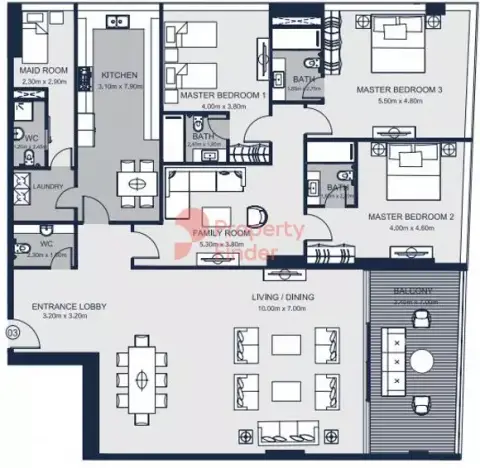 Sharjah Terraces: Планировка Type 3, 3,635 sq ft