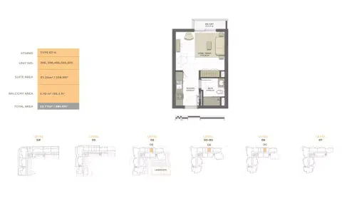 Noor Residence: Планировка Type ST-8, 385 sq ft