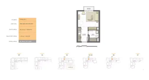 Noor Residence: Планировка Type ST-1, 377 sq ft