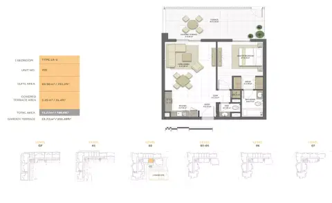 Noor Residence: Планировка Type 1A-5, 788 sq ft