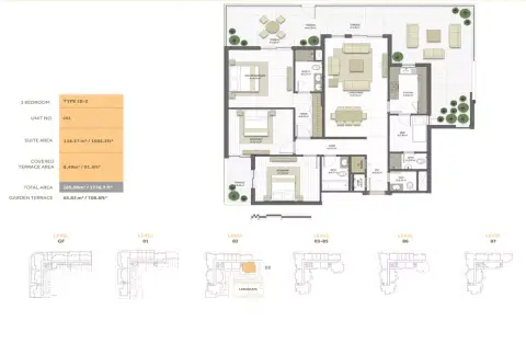 Noor Residence: Планировка Type 3E-2, 1,776 sq ft