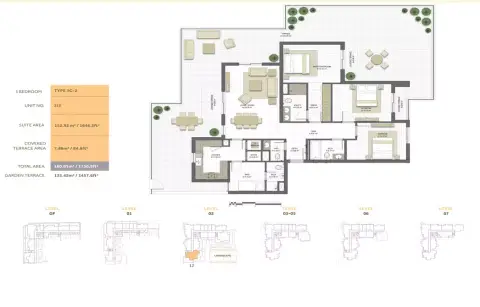 Noor Residence: Планировка Type 3C-2, 1,730 sq ft