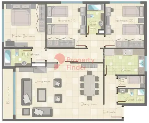 Pearl Tower: Floor plan Type 1, 2,100 sq ft