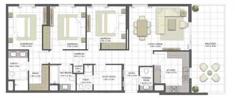 Crystal Residences: Планировка Tower 1- Type 3F, 1,726 sq ft