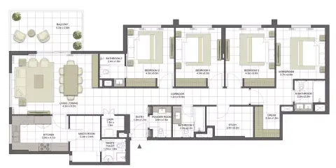 Crystal Residences: Планировка Tower 1- Type 4A-1, 2,133 sq ft