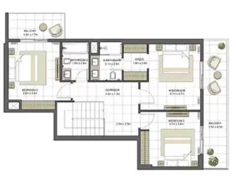 Crystal Residences: Планировка Tower 2 - Type 4D-B1, 3,296 sq ft
