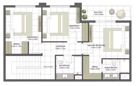 Crystal Residences: Планировка Townhouse - Type 3TH-5, 2,394 sq ft