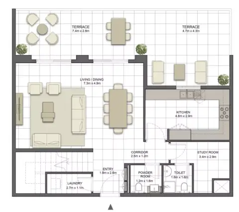 Crystal Residences: Планировка Townhouse - Type 3TH-4, 2,482 sq ft