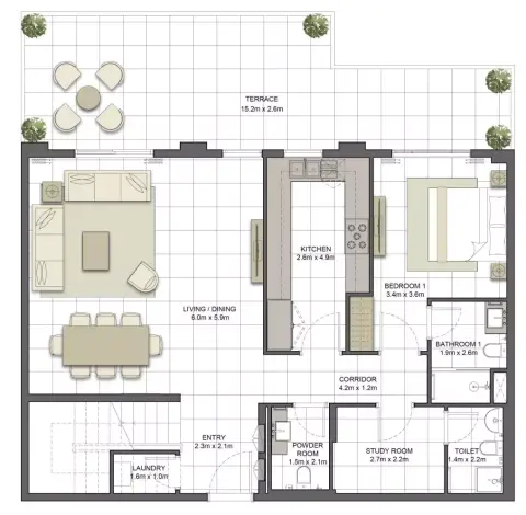 Crystal Residences: Планировка Townhouse  - Type 4TH-5, 2,703 sq ft