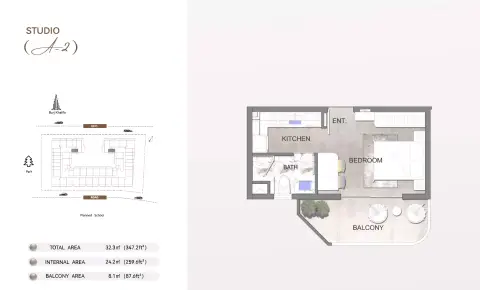 Listone Residence: Floor plan Type A2, 347 sq ft
