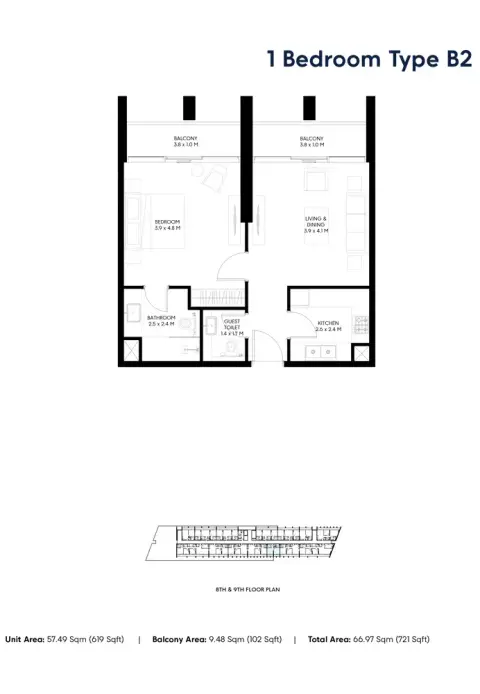 Nesba Phase 3: Floor plan Type - B2, 721 sq ft