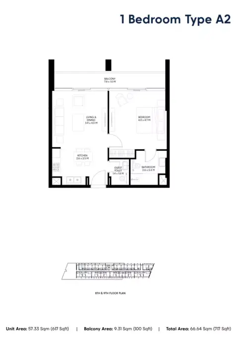 Nesba Phase 3: Floor plan Type - A2, 717 sq ft