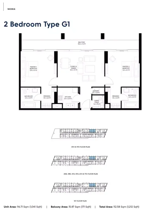 Nesba Phase 3: Floor plan Type - G1, 1,212 sq ft