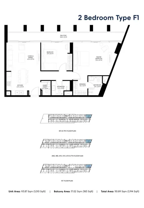 Nesba Phase 3: Floor plan Type - F1, 1,194 sq ft