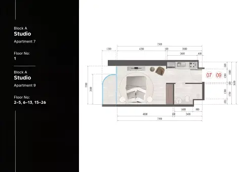 Guzel Tower: Floor plan Block A Type 410-810-1110, 350 sq ft