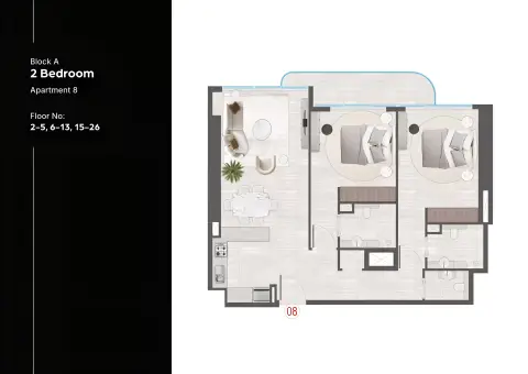 Guzel Tower: Floor plan Block A Type 507-707-2608-2607, 1,071 sq ft