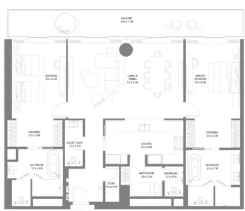 Anantara Sharjah Residences: Планировка Type 7, 2,224 sq ft