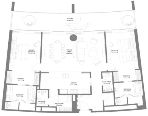Anantara Sharjah Residences: Планировка Type 1, 2,212 sq ft