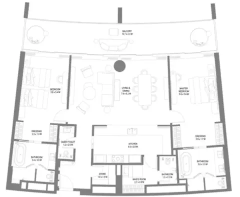Anantara Sharjah Residences: Планировка Type 2, 2,204 sq ft