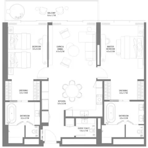 Anantara Sharjah Residences: Планировка Type 9, 1,695 sq ft