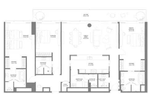 Anantara Sharjah Residences: Планировка Type 1, 2,876 sq ft