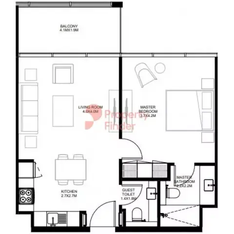 The Gate: Floor plan Type A1, 675 sq ft
