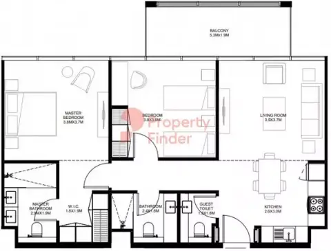 The Gate: Floor plan Type B1	, 995 sq ft