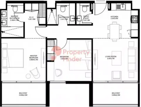 The Gate: Floor plan Type B3	, 1,069 sq ft