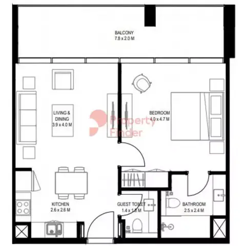 Nesba 1: Floor plan Type B1, 788 sq ft