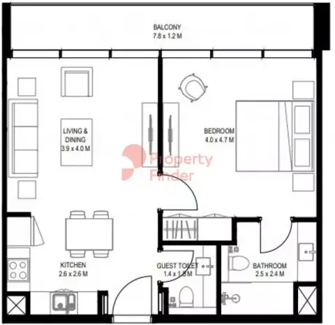 Nesba 1: Floor plan Type B2, 716 sq ft