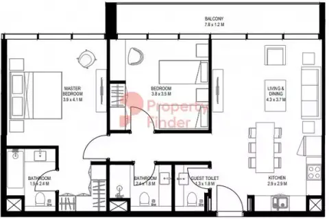 Nesba 1: Floor plan Type G1, 1,028 sq ft
