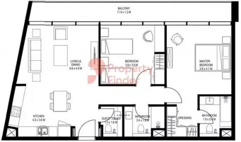 Nesba 1: Floor plan Type B2, 1,133 sq ft