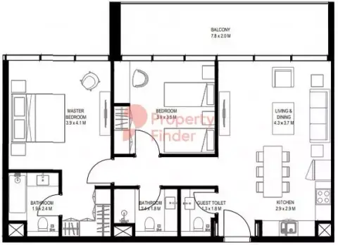 Nesba 1: Floor plan Type G2, 1,101 sq ft