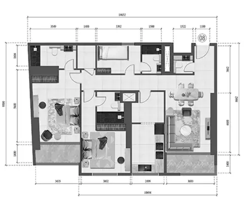 Faradis Tower: Type 3908-3801, 1,460 sq ft 户型图