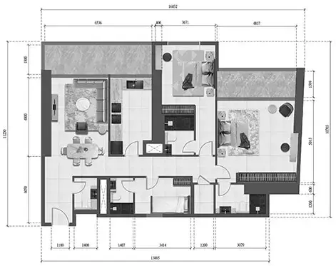 Faradis Tower: Type 2304-3304, 1,615 sq ft 户型图
