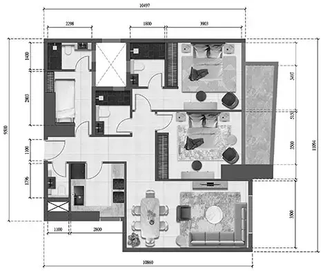 Faradis Tower: Type 2506-2706-3006, 1,180 sq ft 户型图