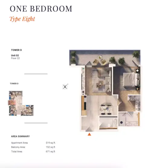 Solena Orchard Place: Plattegrond Type 8-Tower D, 671 sq ft