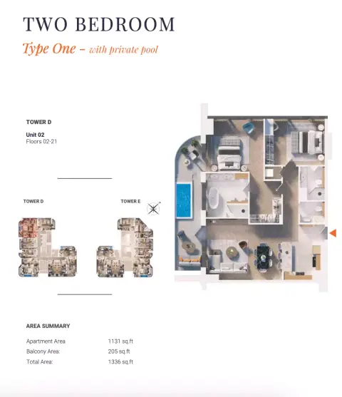Solena Orchard Place: Plattegrond Type 1-Tower D, 1,336 sq ft