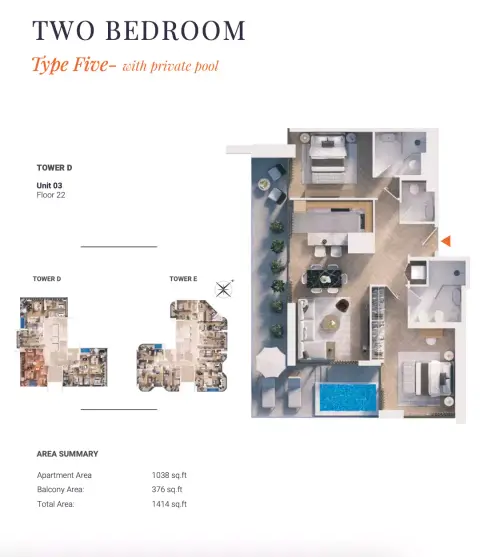 Solena Orchard Place: Plattegrond Type 5-Tower D, 1,414 sq ft