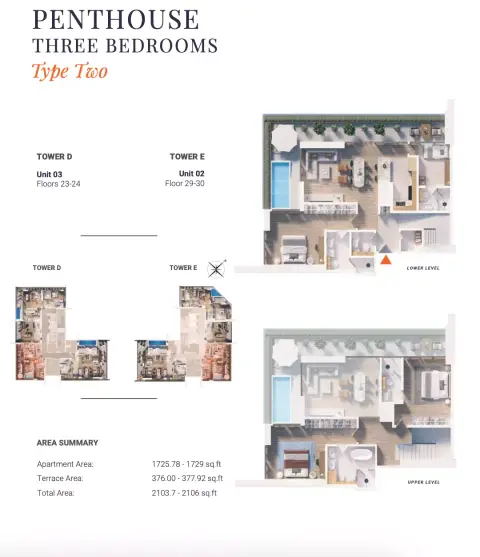 Solena Orchard Place: Plattegrond Type 2-Tower D&E, 2,103 sq ft