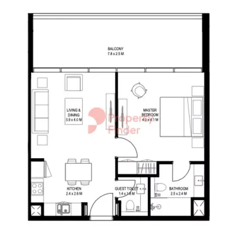 Nesba Phase 2: Floor plan Type A, 1,066 sq ft
