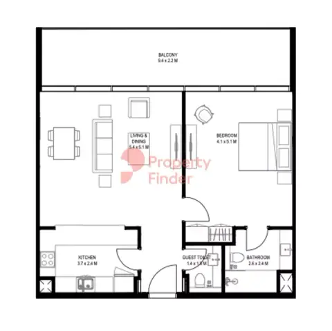 Nesba Phase 2: Floor plan Type B, 1,066 sq ft