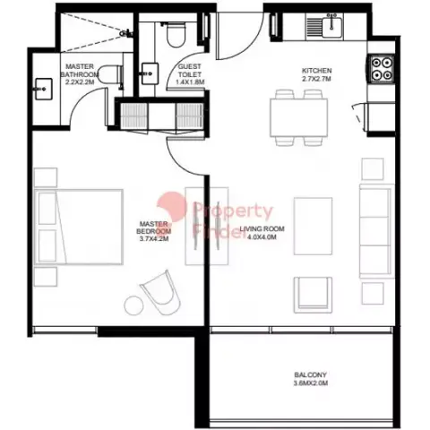 The Gate Phase 2: Floor plan Type A-2, 681 sq ft