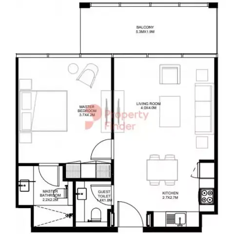 The Gate Phase 2: Floor plan Type A-3, 694 sq ft
