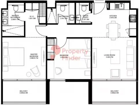The Gate Phase 2: Floor plan Type B-3, 1,069 sq ft