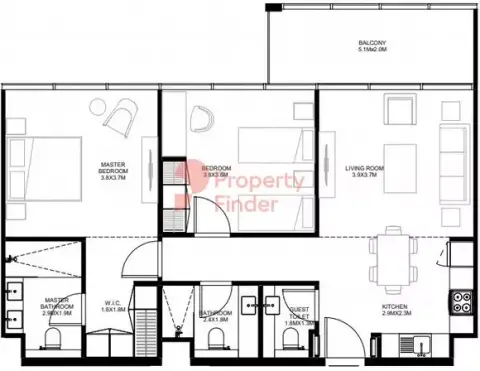 The Gate Phase 2: Floor plan Type B-5, 994 sq ft