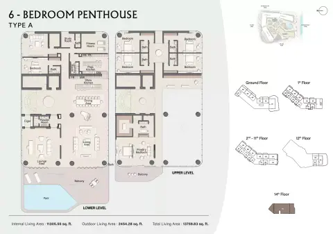 Costa Mare: Floor plan Type A | Tower I, 13,759 sq ft