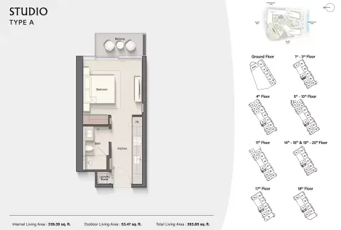 Costa Mare: Floor plan Type A | Tower II, 393 sq ft