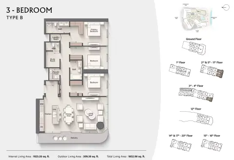Costa Mare: Floor plan Type B | Tower IV, 1,832 sq ft