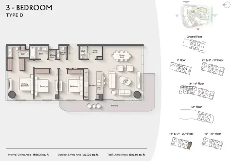 Costa Mare: Floor plan Type D | Tower IV, 1,982 sq ft